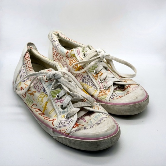Coach Barrett Graffiti Logo Colorful White Sneakers - Picture 1 of 10